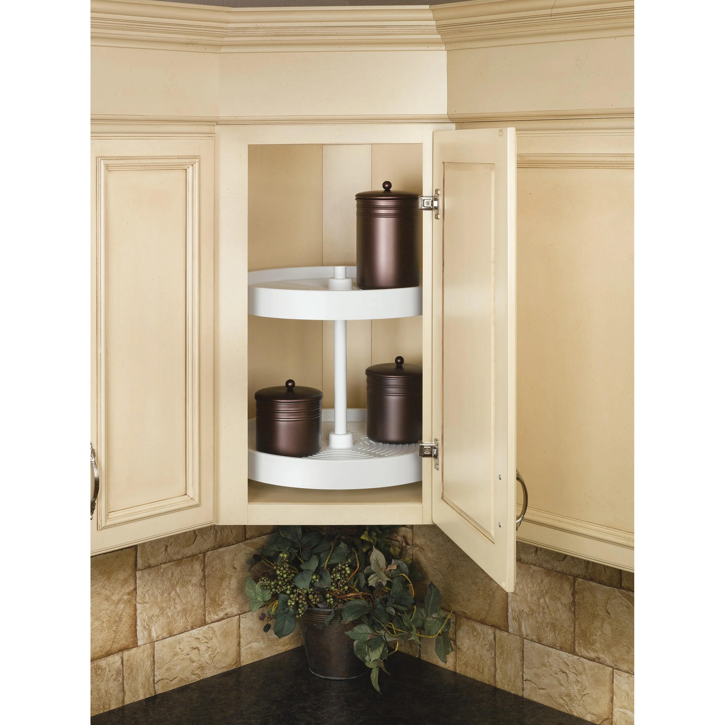 18 in White Polymer Full Circle Lazy Susans 2-Shelf White 18 in (457 mm) W x 18 in (457 mm) D x 17.38 in (441 mm) H - Image 2