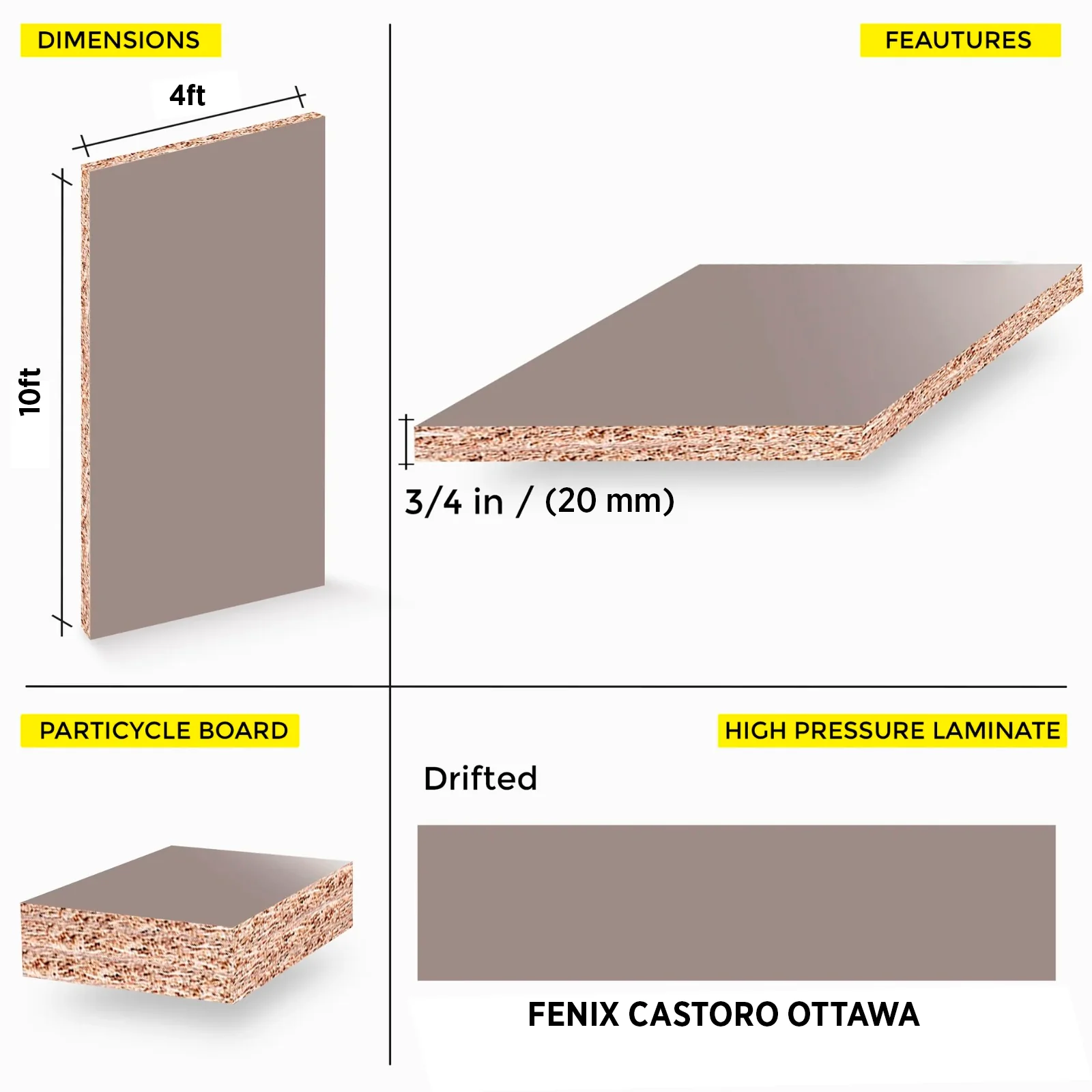 Melamine Salt Fenix Castoro Ottawa 4'x10' 20mm 2-Sided - Image 2