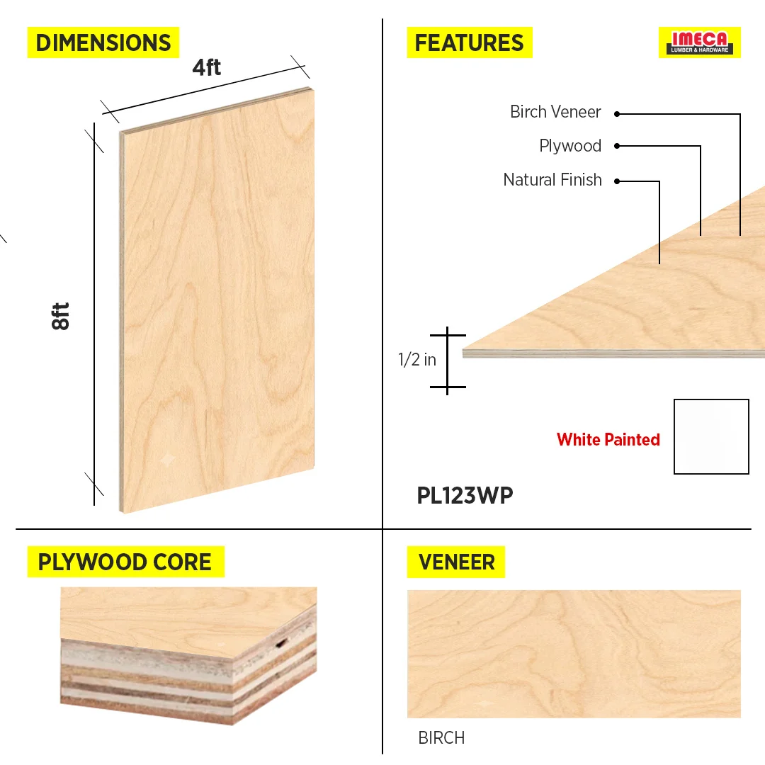 PLYWOOD BIRCH 12MM 48"X96" WHITE PAINTED - Image 2