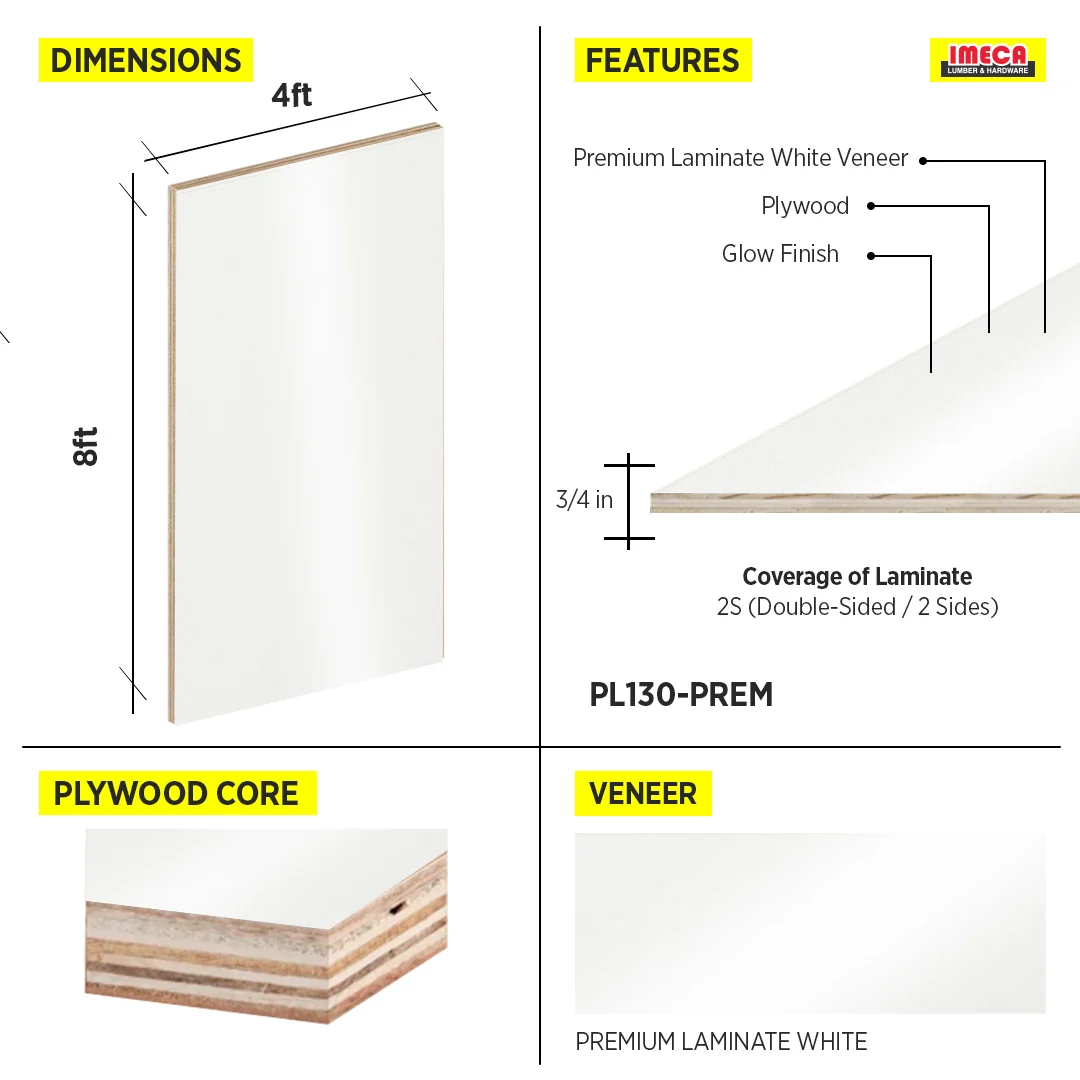 PLYWOOD PREMIUM LAMINATE WHITE 2S 3/4 4X8 - Image 2