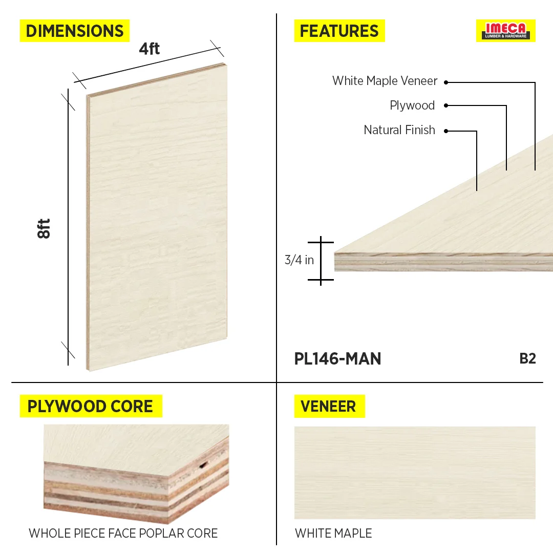 PLYWOOD 3/4" WPF WHITE MAPLE B2 POPLAR CORE 4X8 - Image 2