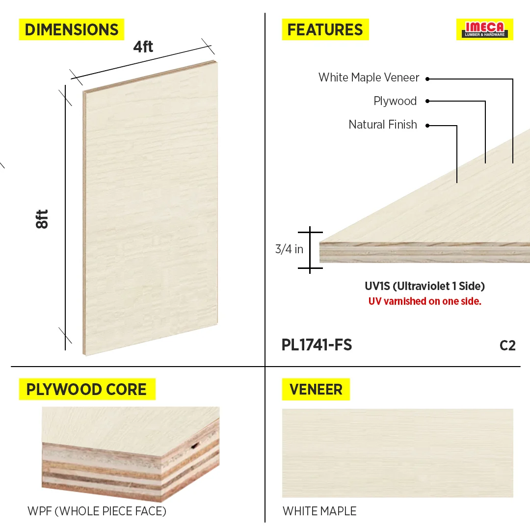 PLYWOOD WPF WHITE MAPLE VC UV1S 3/4 C-2 48.5"x96.5" - Image 2