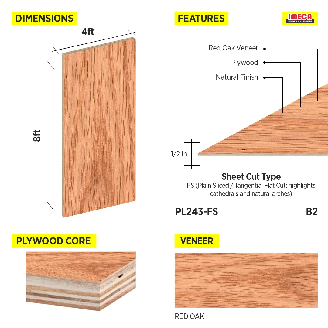 PLYWOOD PS RED OAK VC 1/2 B-2 48.5"X96.5" - Image 2