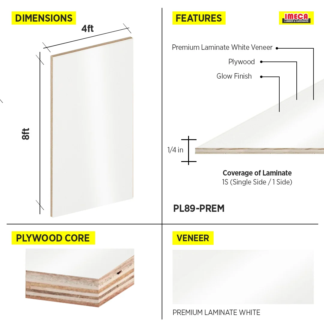 PLYWOOD PREMIUM LAMINATE WHITE 1S 1/4 4X8 - Image 2