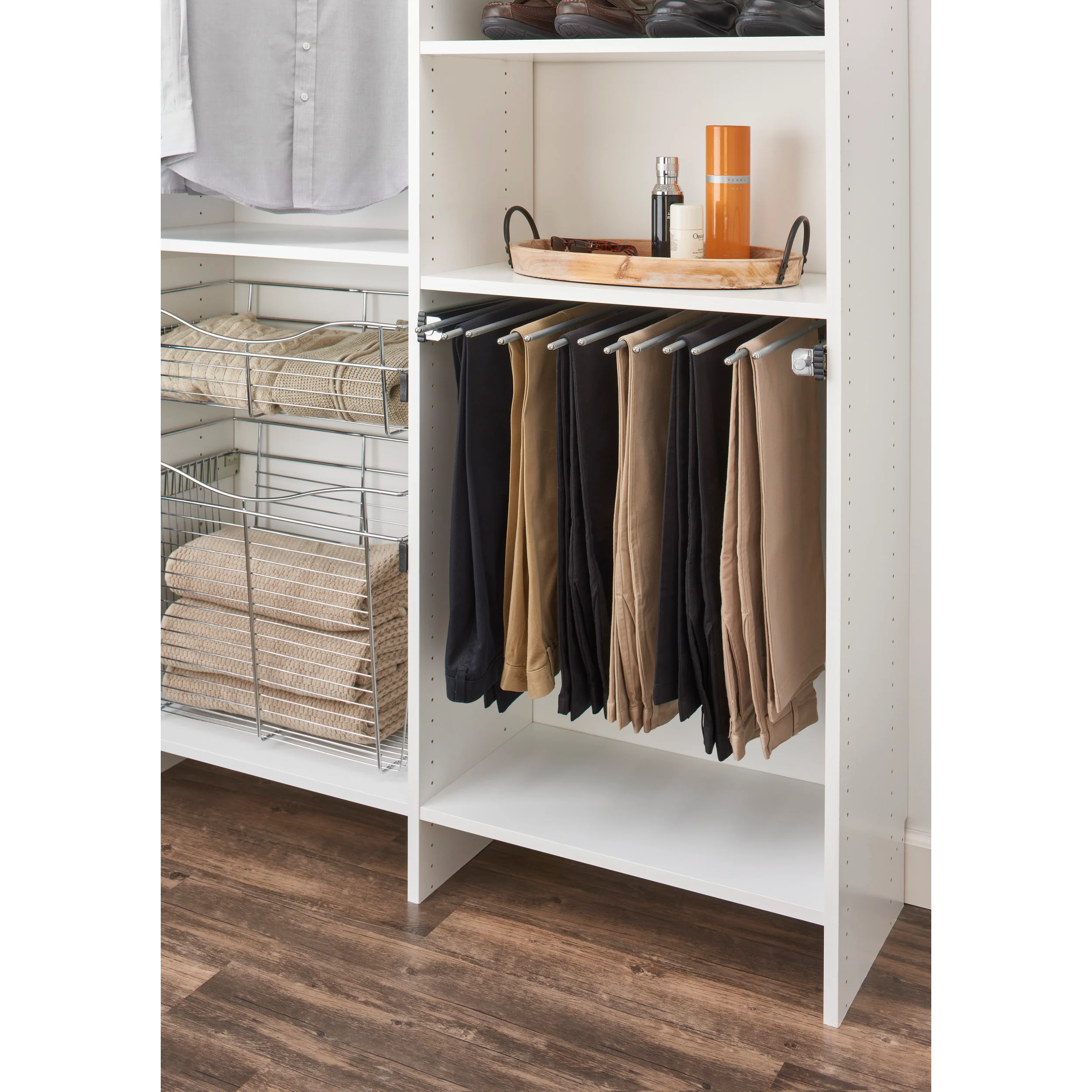18 in Chrome Pullout Pants Rack w/9 pants rods Chrome  17.5 in (445 mm) W x 14 in (356 mm) D x 3 in (76 mm) H - Image 5