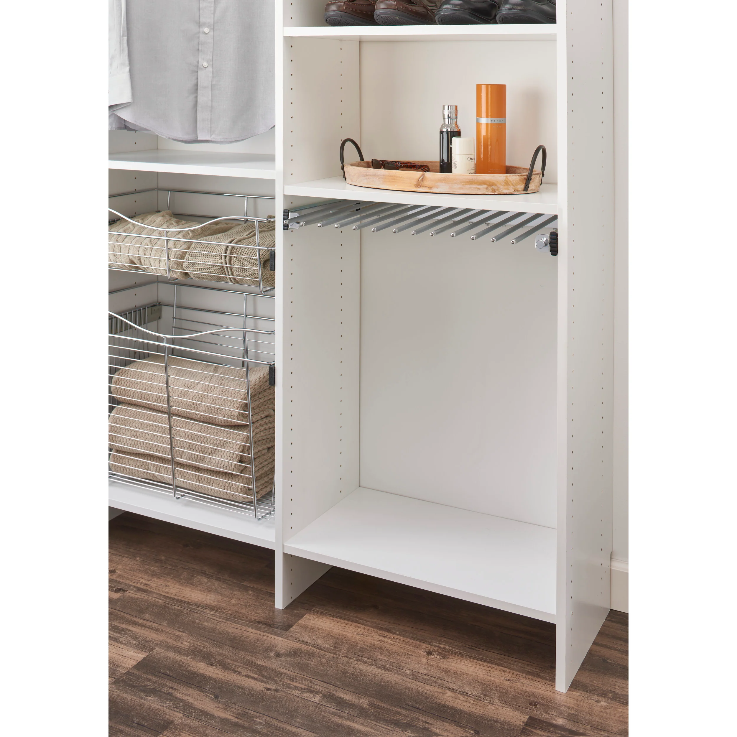 24 in Chrome Pullout Pants Rack w/13 pants rods Chrome  23.75 in (603 mm) W x 14 in (356 mm) D x 3 in (76 mm) H - Image 6