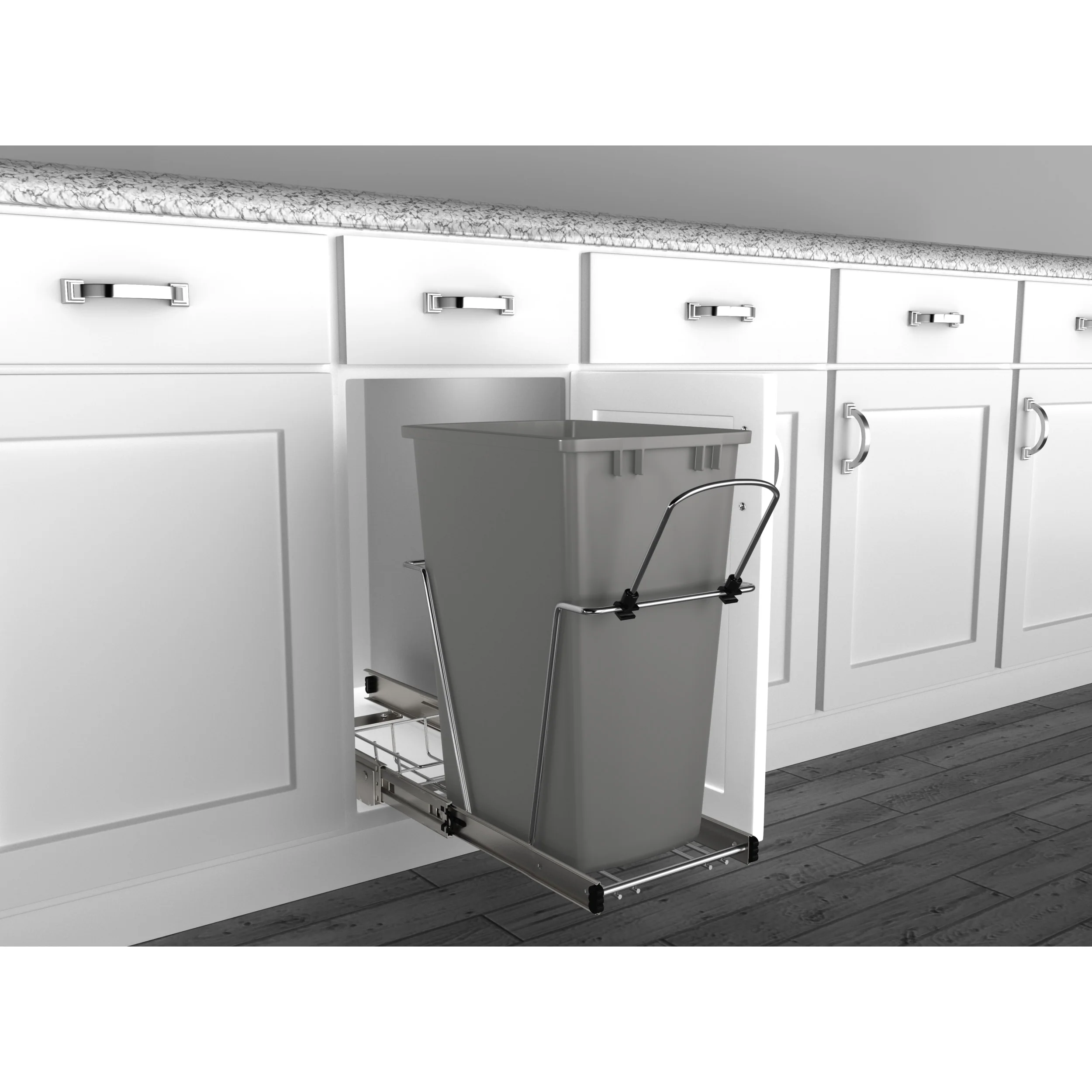 35 Qrt Pull-Out Waste Container Metallic Silver  10.63 in (270 mm) W x 22 in (559 mm) D x 19.25 in (489 mm) H