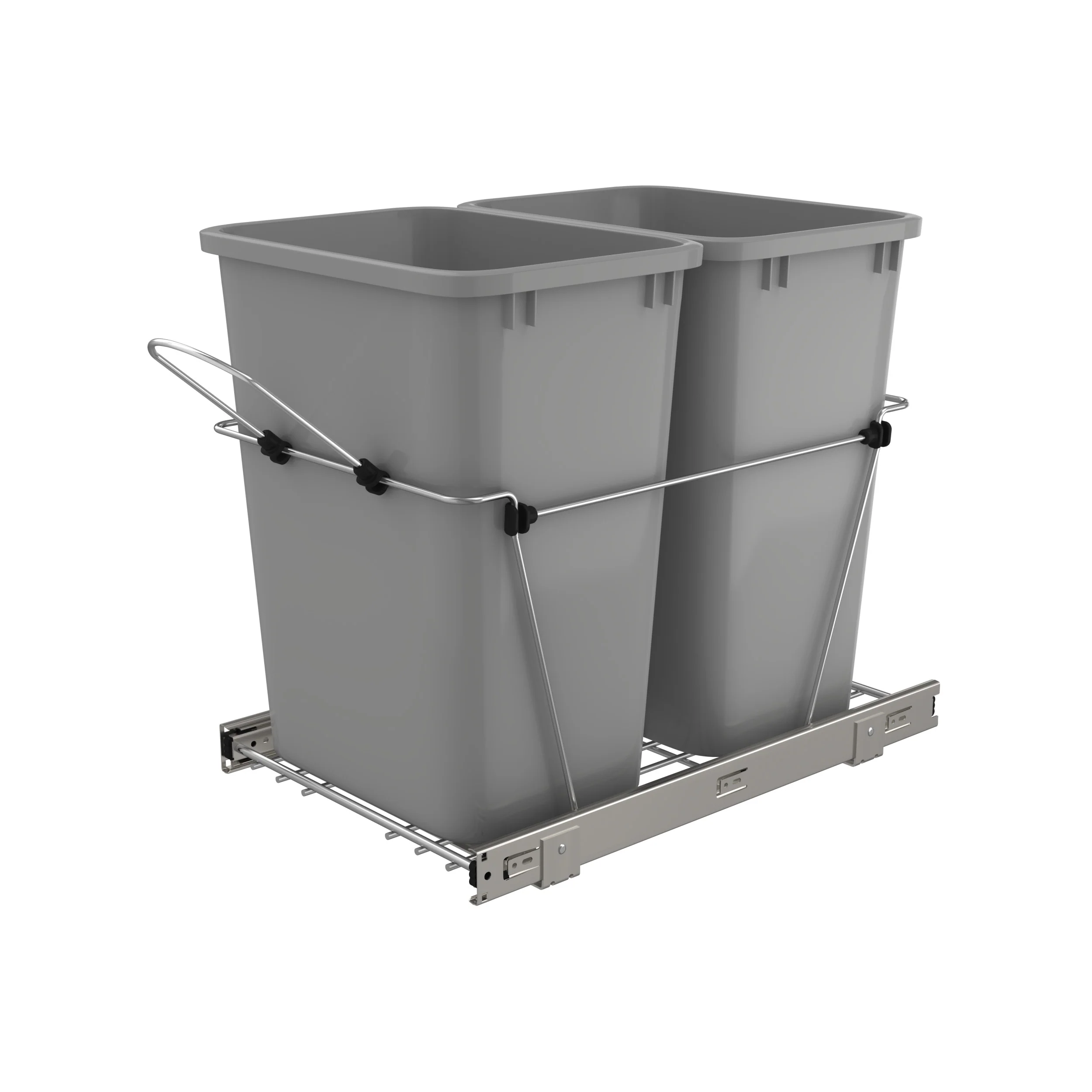 Double 35 Qrt Pull-Out Waste Containers Metallic Silver  14.38 in (365 mm) W x 22 in (559 mm) D x 19.25 in (489 mm) H - Image 2