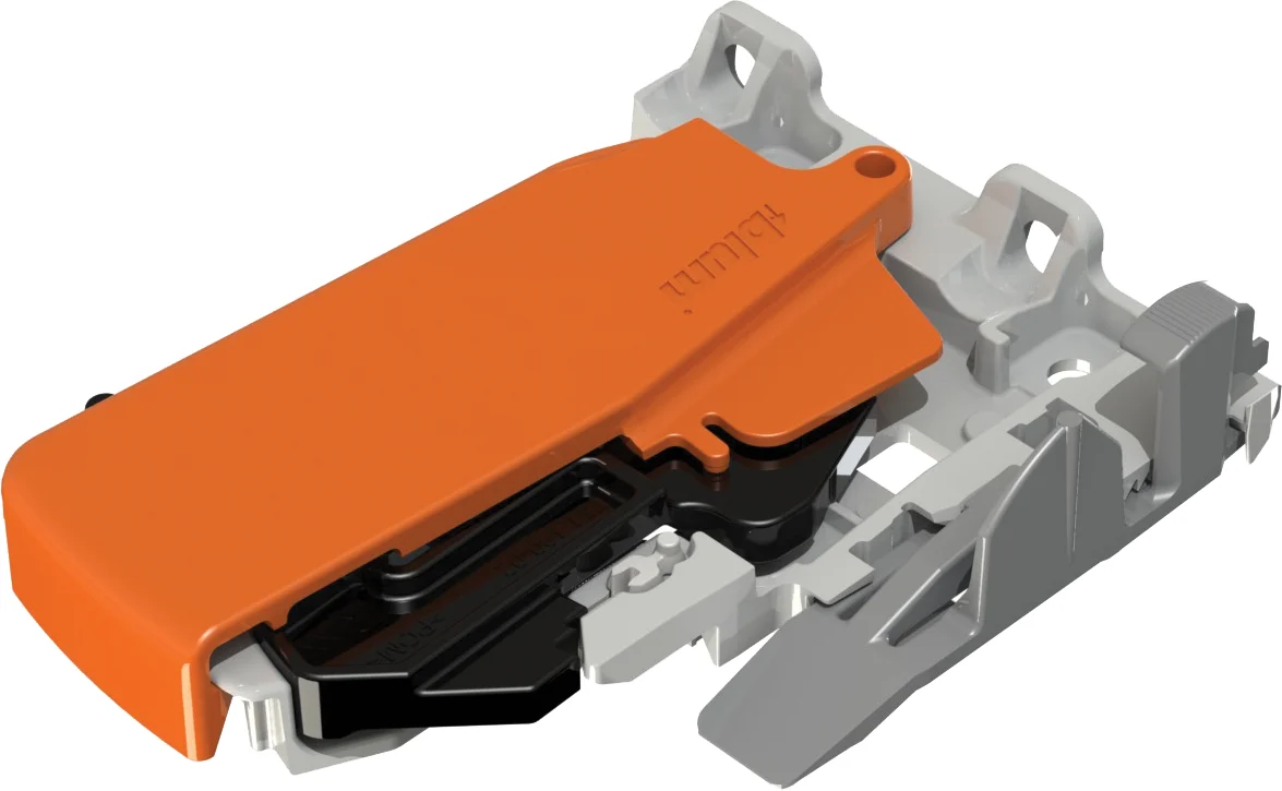Locking device for TANDEM plus BLUMOTION 563/9 drawer runners Standard (Left) Orange