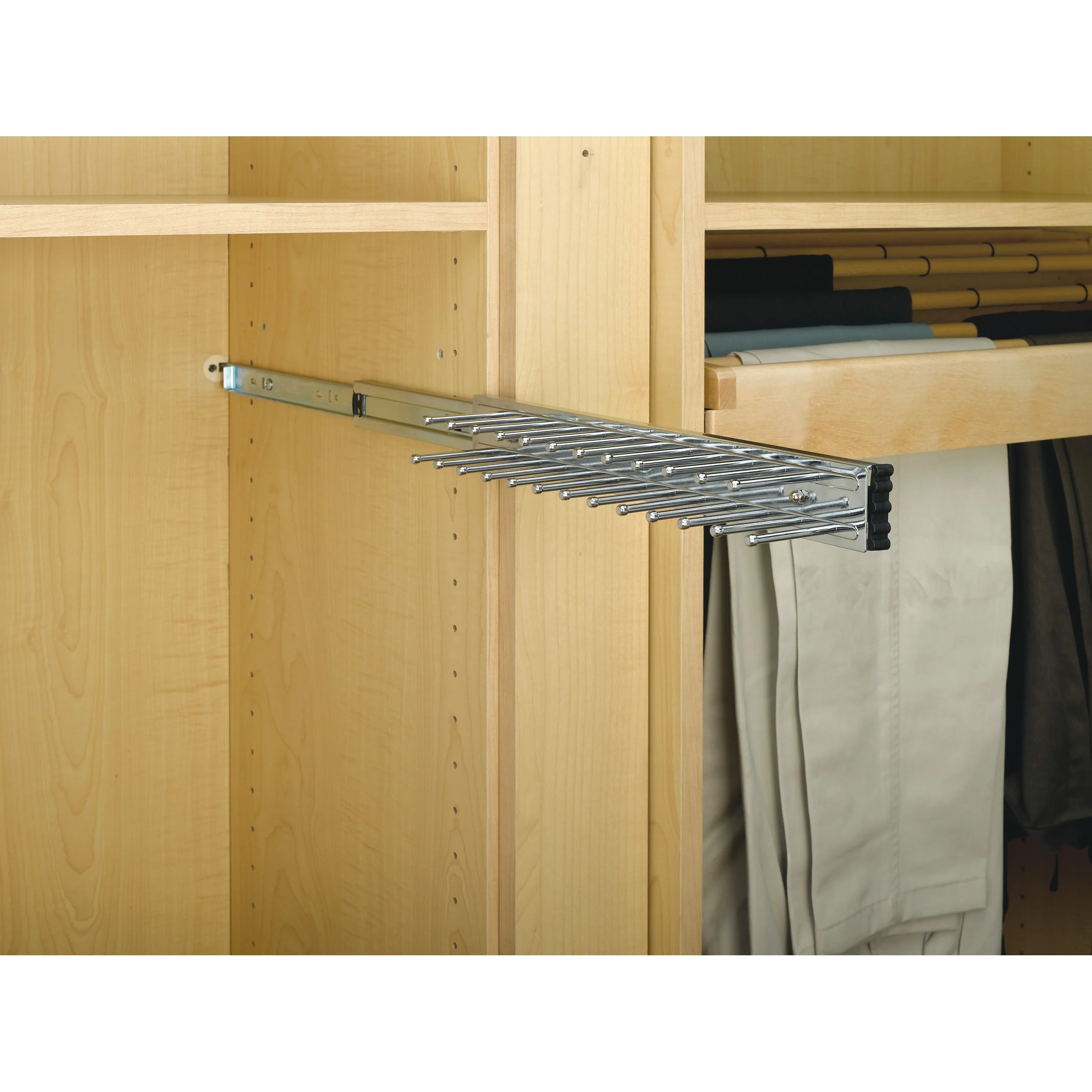 12 in Chrome Side mount Tie Rack Chrome  2.5 in (64 mm) W x 12 in (305 mm) D x 1.88 in (48 mm) H - Image 2