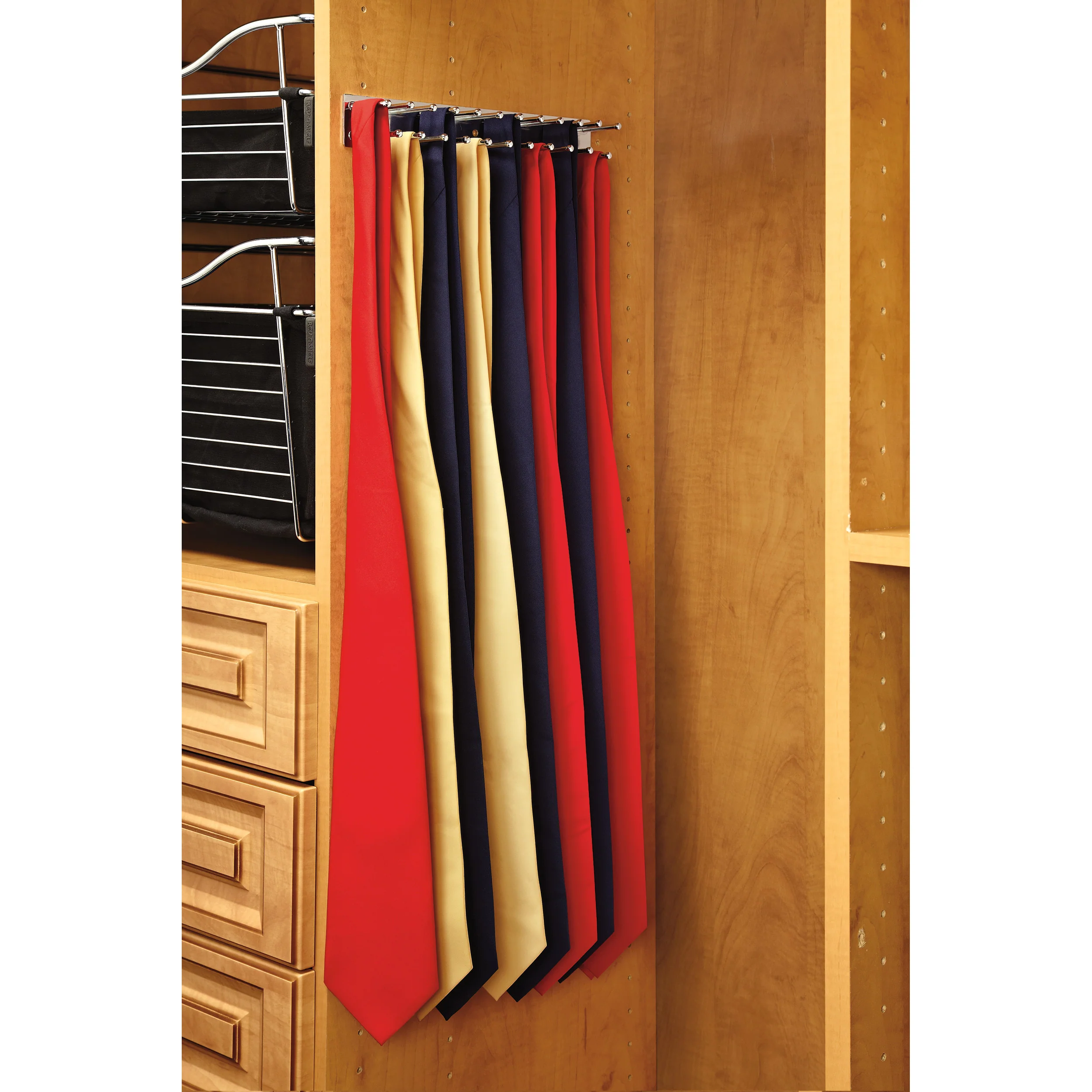 12 in Chrome Side mount Tie Rack Chrome  2.5 in (64 mm) W x 12 in (305 mm) D x 1.88 in (48 mm) H - Image 4