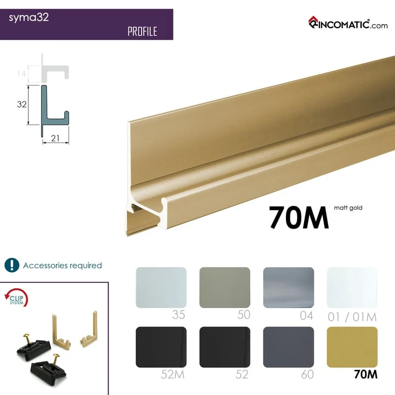 SYMAG 32 Profile Handle - Matt Gold - 2670 mm (105 1/8 inches) - Image 2