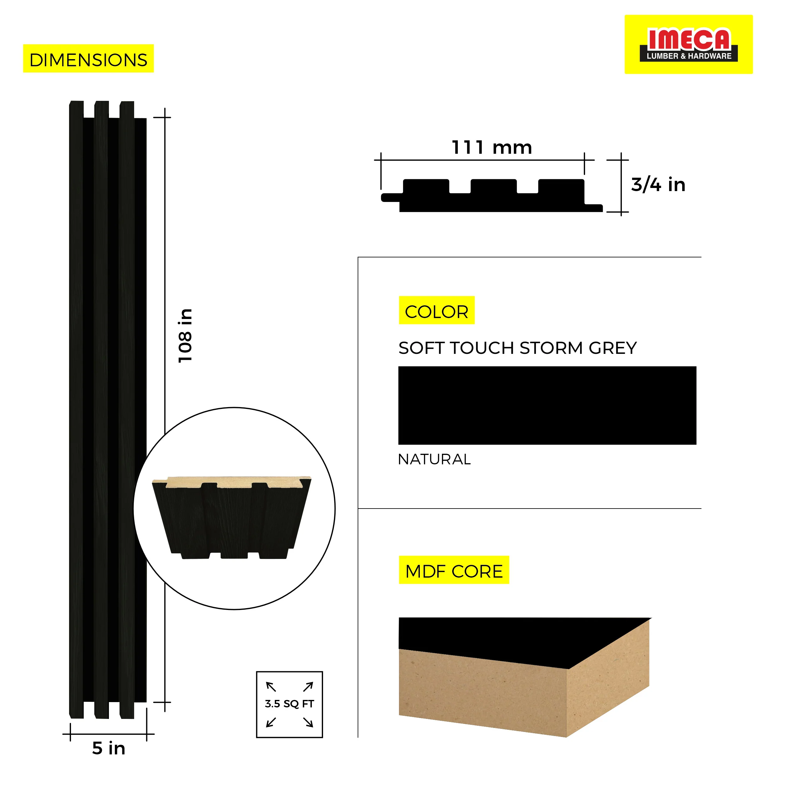 WOOD PANEL SOFT TOUCH BLACK-723 5"x108" 18MM 3.5 SqFT  G1 - Image 3