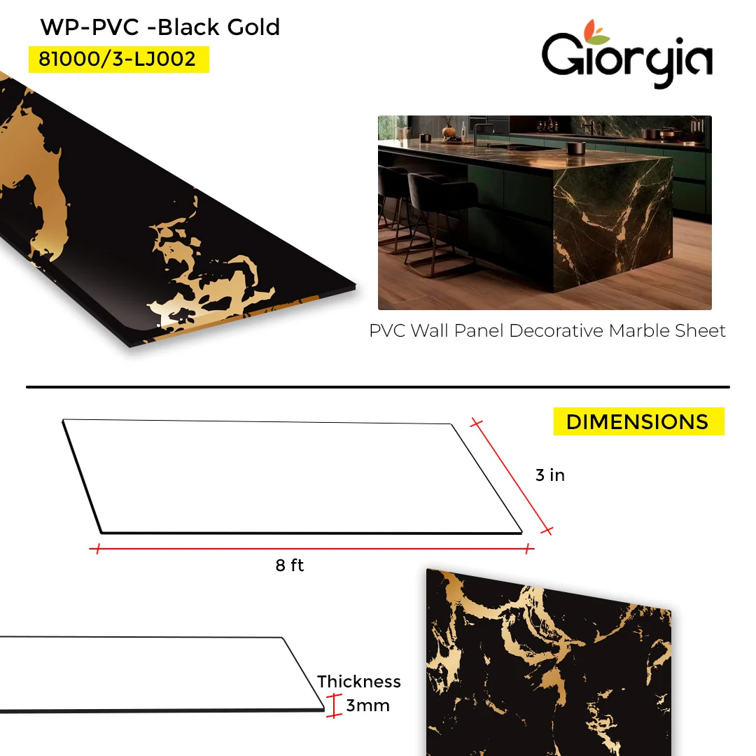 PVC WALL PANEL DECORATIVE MARBLE SHEET 4 X 8 FT  - BLACK GOLD - Image 3